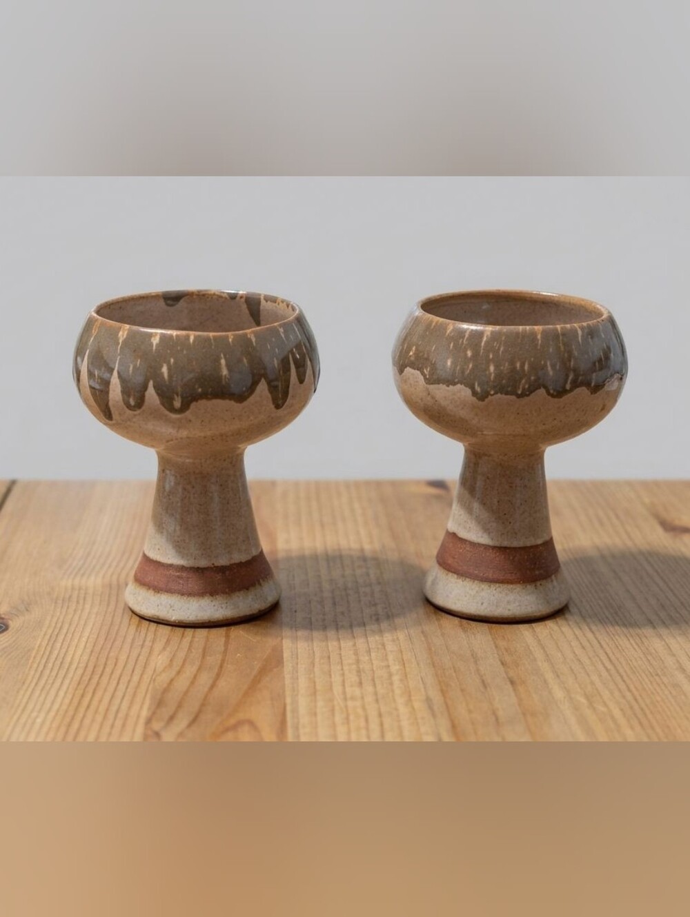 Handcrafted Ceramic Pedestal Bowls in Brown Glaze